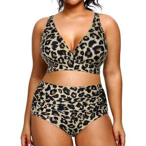 Yonique Women's 16 PLUS Leopard Bikini High Waisted Swimsuits Two Piece NEW!
